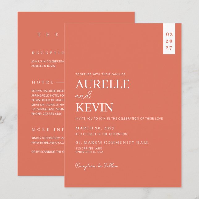 Invitation Minimalist Simple Elegant QR Code Wedding (Devant / Derrière)