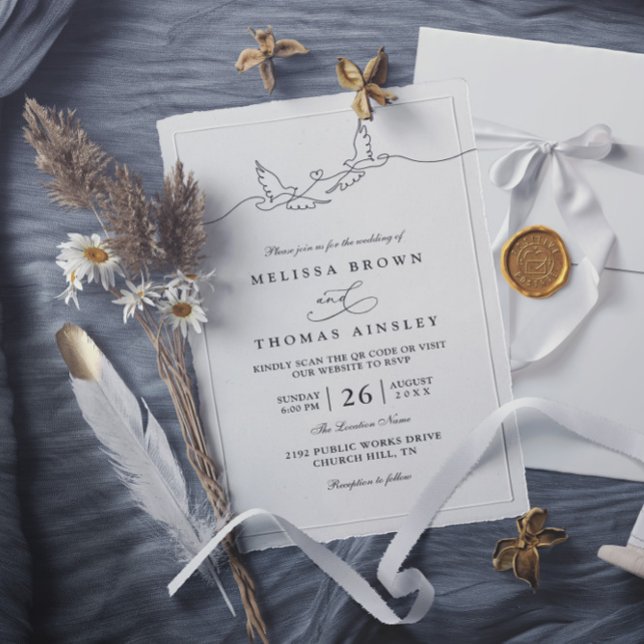Invitation Minimalist Simple Lovely Dove Chic QR Code Wedding (Créateur téléchargé)