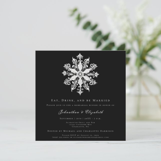 Invitation Minimalist Snowflake Rehearsal Dinner | Black (Debout devant)