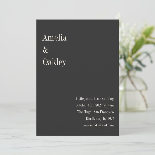 Invitation Minimalist Soft Black Elegant Modern Wedding (Debout devant)
