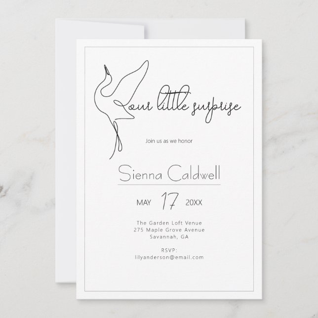 Invitation Minimalist Stork Neutral Baby Shower (Devant)