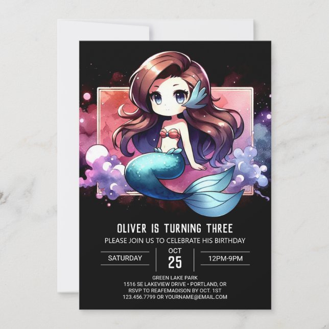 Invitation Minimalist Sweet Mermaid Birthday (Devant)