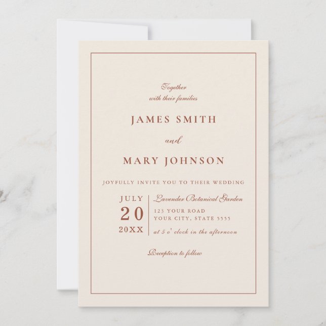 Invitation Minimalist Terracotta Burnt Orange Boho Wedding (Devant)