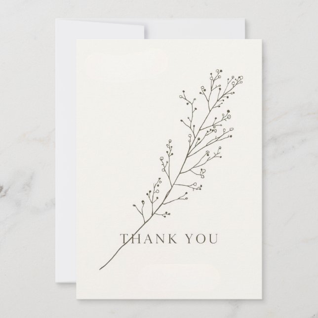 Invitation Minimalist Thank-You Card with Line Art Floral  (Devant)