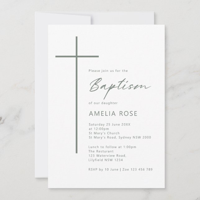 Invitation Minimalist Typography cross baptism (Devant)