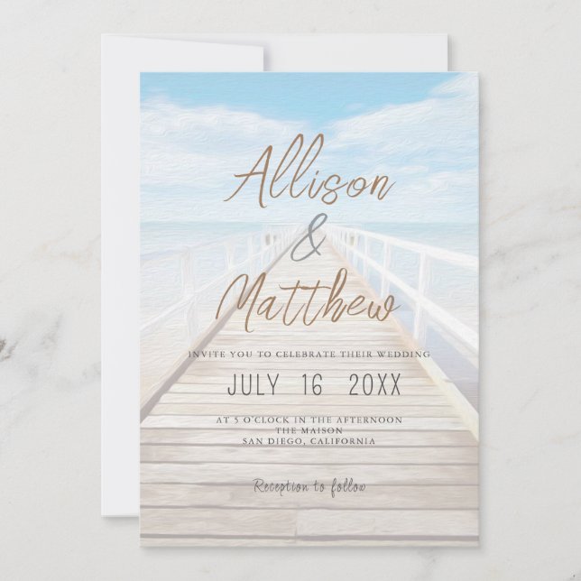 Invitation Minimalist Watercolor Beach Wedding (Devant)