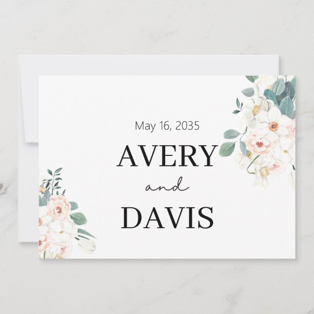 Invitation Minimalist Watercolor Floral Personalized Wedding  (Devant)