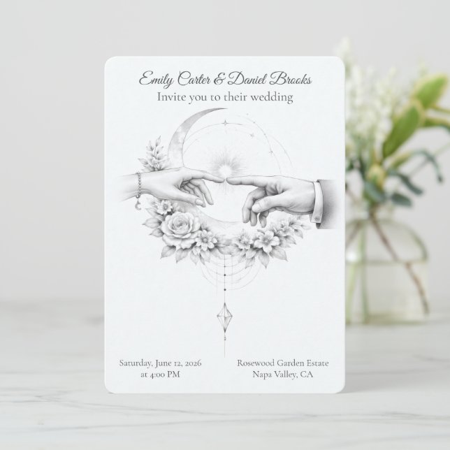 Invitation Minimalist Wedding Hands Romantic Couple (Debout devant)