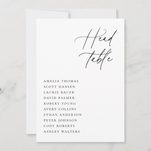 Invitation Minimalist Wedding Head Table Seating Card (Devant)