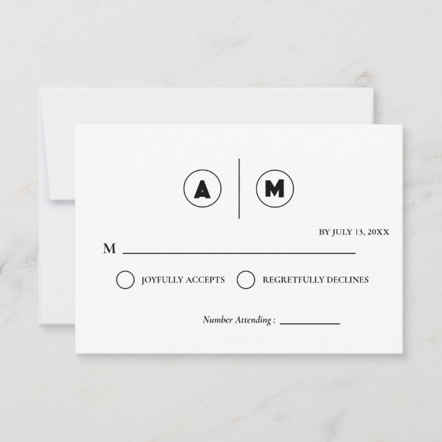 Invitation Minimalist Wedding RSVP Card | Simple Black &White (Devant)