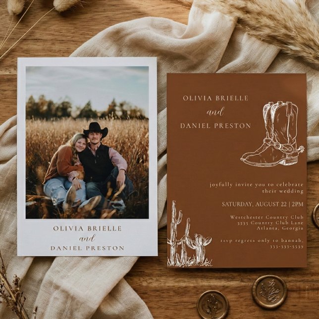 Invitation Minimalist Western Boots Country  Photo Wedding (Créateur téléchargé)