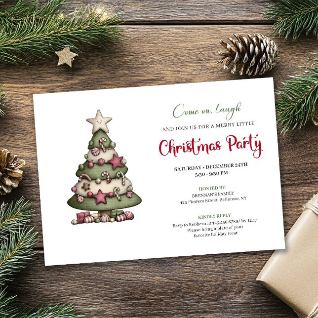Invitation Minimalist Whimsical Christmas Tree Party Design (Minimalist Whimsical Christmas Tree Party Design)