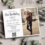 invitation minimaliste 21e anniversaire photo qr c<br><div class="desc">élégant chic minimaliste 21e anniversaire photo blanc calligraphie code qr feuille d'invitation</div>
