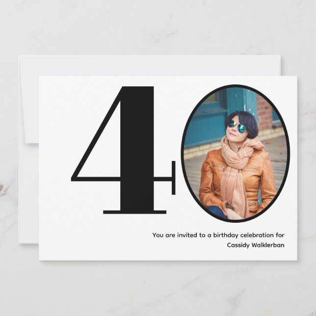 Invitation Minimaliste 40 Photo 40e anniversaire (Devant)