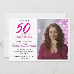 Invitation Minimaliste 50 ans et rose fabuleux Photo Annivers
