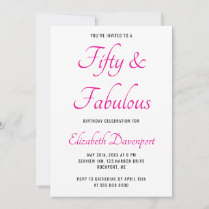 Invitation Minimaliste 50 ans et rose fabuleux Photo Annivers