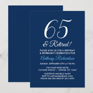 Invitation Minimaliste 65 ans et retraité de la Marine Bleu R