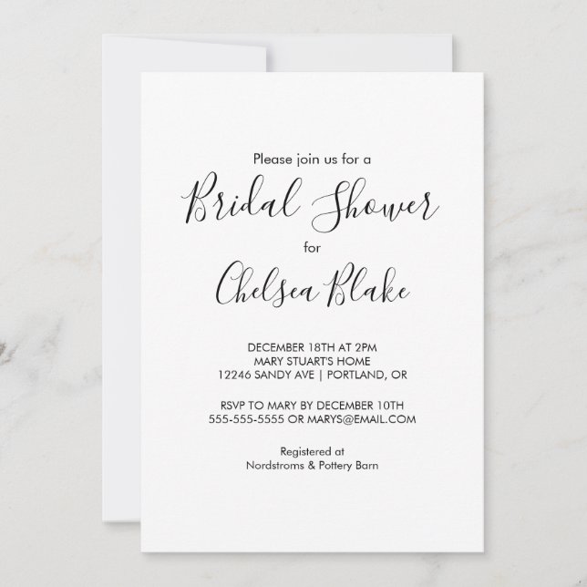 Invitation minimaliste à la douche nuptiale (Devant)