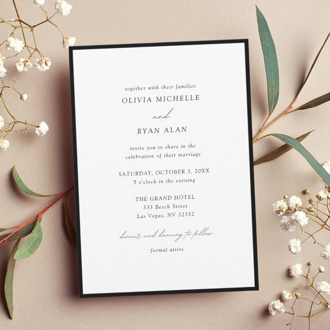 Invitation minimaliste à la frontière noire et bla (Modern Minimal Black and White Elegant Wedding Invitation)