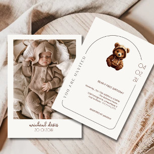 Invitation minimaliste à l'ours en peluche 1er ann