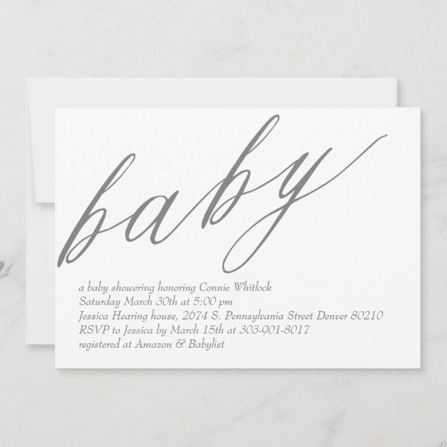Invitation minimaliste au Baby shower (Devant)