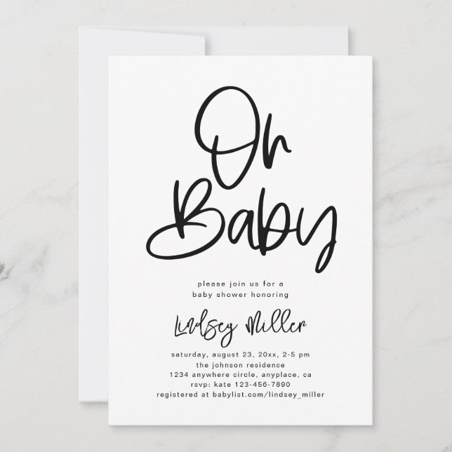 Invitation minimaliste au Baby shower (Devant)