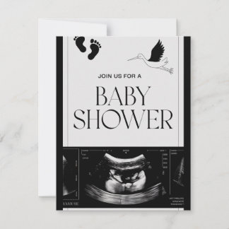 Invitation minimaliste au Baby shower noir et blan