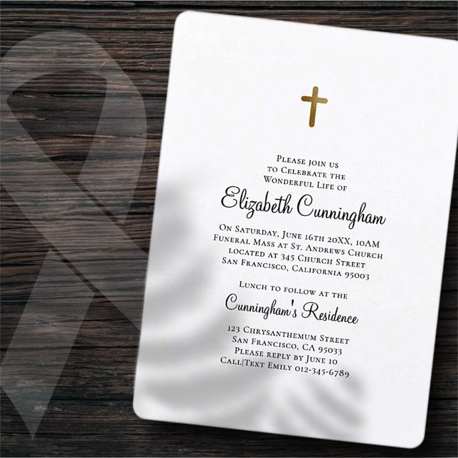 Invitation Minimaliste avec Faux Gold Cross (Créateur téléchargé)