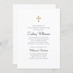 Invitation Minimaliste avec Faux Gold Cross Baptismal