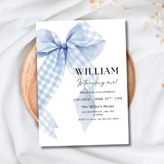 Invitation minimaliste avec un nœud bleu pour le p