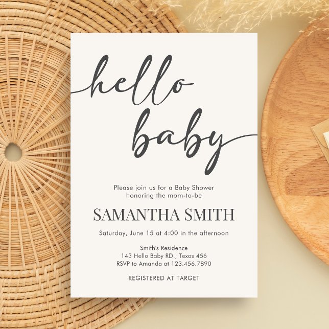 Invitation Minimaliste Baby Shower Hello Baby (Hello Baby Baby Shower Invitation)