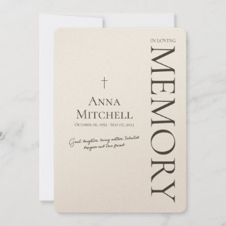 Invitation Minimaliste Beige En Mémoire Amoureuse Funérailles
