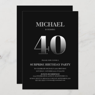Invitation Minimaliste Black et Silver Surprise 40e anniversa