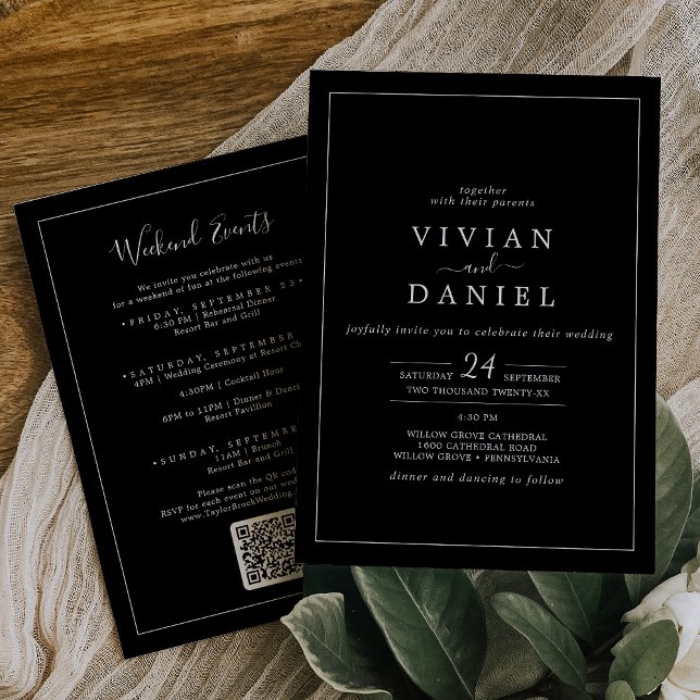 Invitation Minimaliste | Black Weekend Events QR Code Mariage (Créateur téléchargé)