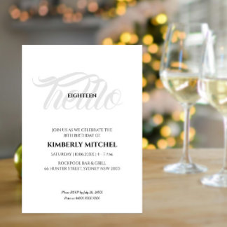 Invitation minimaliste Black White 18e anniversair