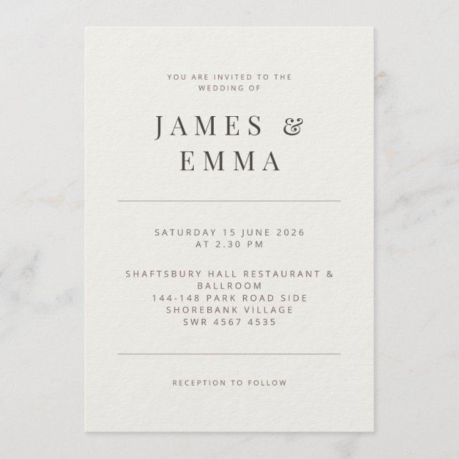 Invitation Minimaliste  | Blanc Chaud (Devant)