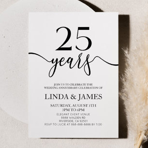 Invitation Minimaliste Blanc Noir 25e Anniversaire de Mariage