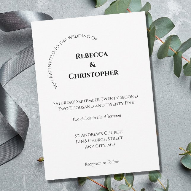 Invitation Minimaliste blanc simple noir Mariage moderne (Créateur téléchargé)