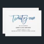 Invitation Minimaliste Blue Foil 21e anniversaire<br><div class="desc">Cette invitation de fête de 21e anniversaire présente un texte "vingt et un" en feuille bleue accrocheur. Veuillez noter que la feuille bleue n'est qu'une texture, pas une vraie feuille. Pour une personnalisation plus avancée de cette conception, par exemple la modification de la disposition, de la police ou de la...</div>