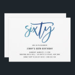 Invitation Minimaliste Blue Foil 60e anniversaire<br><div class="desc">Cette invitation minimaliste à la fête du 60e anniversaire comporte un texte "soixante" en feuille bleue accrocheur. Veuillez noter que la feuille bleue n'est qu'une texture, pas une vraie feuille. Pour une personnalisation plus avancée de cette conception, par exemple la modification de la disposition, de la police ou de la...</div>