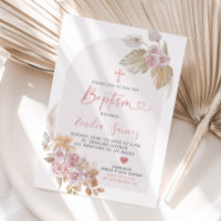 Invitation minimaliste Boho rose floral Arc Baptêm