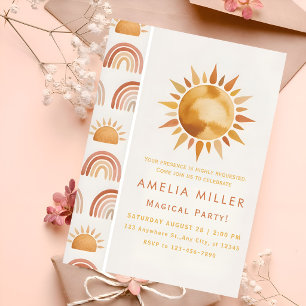 Invitation Minimaliste Boho Soleil et Amitié Arc-en-ciel