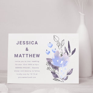 Invitation Minimaliste Boho Violet Floral Simple Mariage