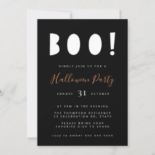 Invitation minimaliste Boo Halloween Black Party