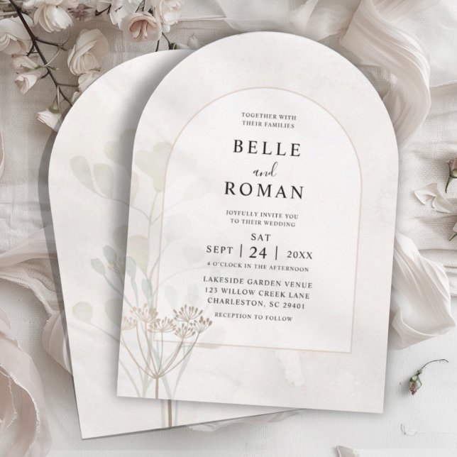 Invitation Minimaliste Botanique Beige & Or  (Créateur téléchargé)