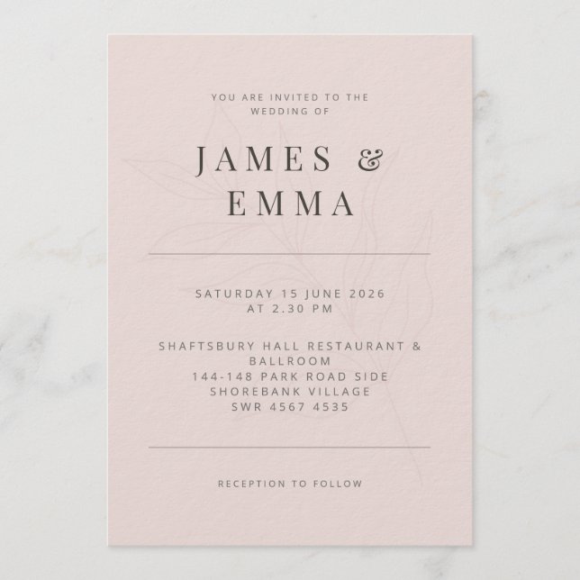 Invitation Minimaliste Botanique | Douceur Rose (Devant)