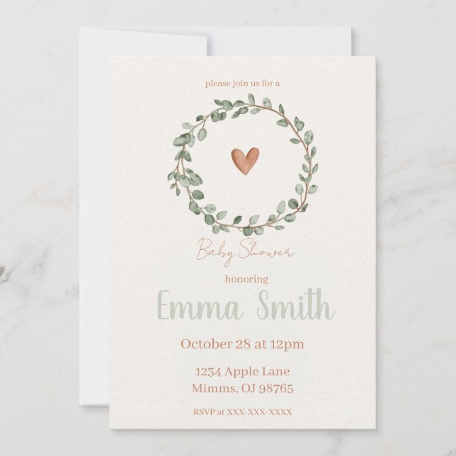 Invitation minimaliste botanique pour baby shower (Devant)