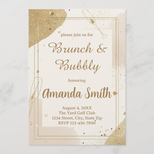 Invitation minimaliste Brunch & Bubbly – Neutre (Devant)