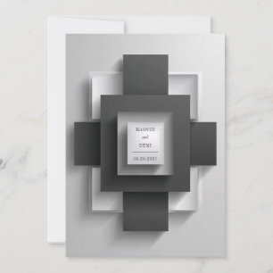 Invitation Minimaliste Carré Géométrique Superposé Noir Blanc