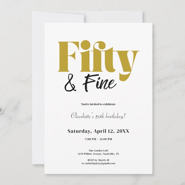 Invitation Minimaliste Cinquante & Belle 50e Anniversaire (Devant)